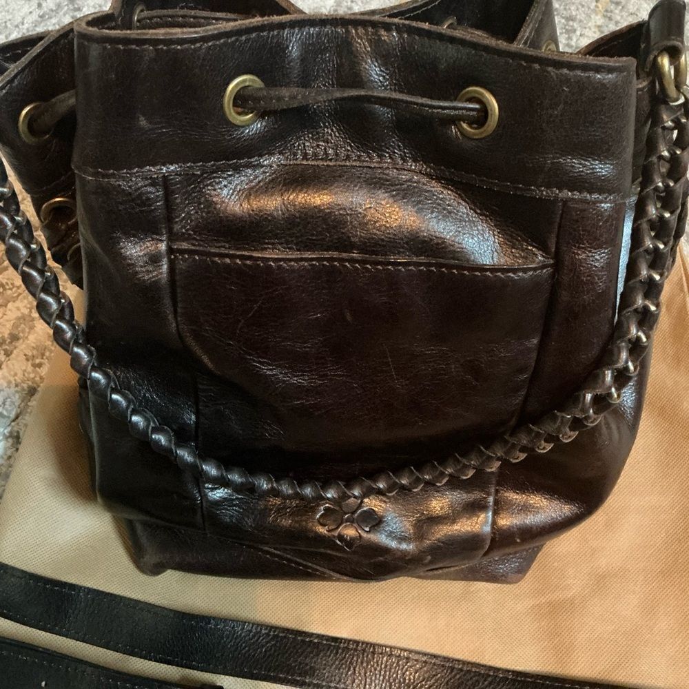 PATRICIA NASH MARTINA DISTRESSED BUCKET BAG! DARK BROWN, EUC! - Picture 3 of 13